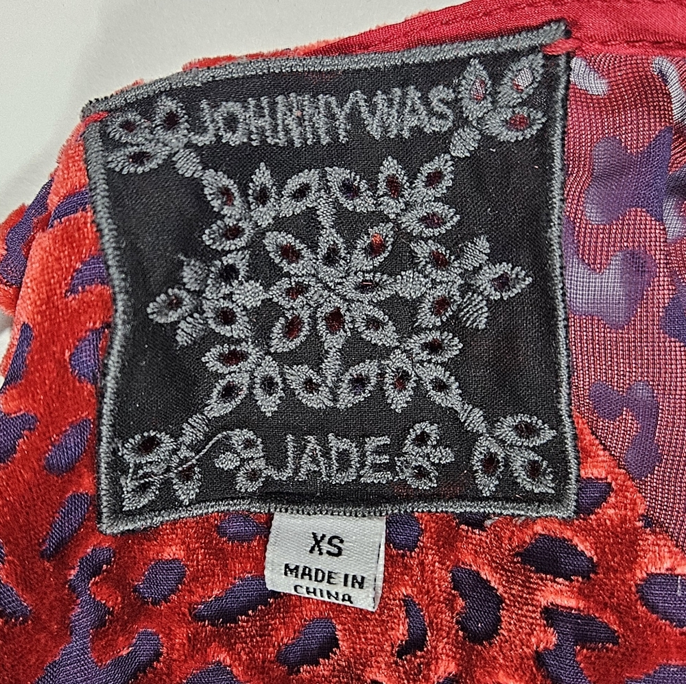 Johnny Was Jade Red Burnout Velvet Mini Dress Size XS Animal Print Silk Blend - Picture 13 of 16
